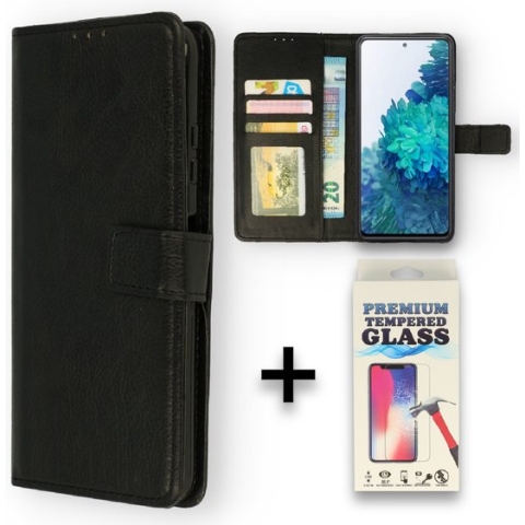 Casemania Hoesje voor Samsung Galaxy A54 5G Zwart & Glazen Screenprotector - Portemonnee Book Case - Kaarthouder & Magneetlipje