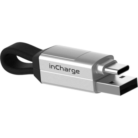 inCharge 6 Korte oplaadkabel  voor o.a. iPhone Lightning kabel usb c - 6 in één all you need - Kabel voor iPhone, Samsung, Huawei - Zilver
