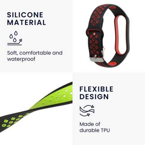 kwmobile 2x armband voor Xiaomi Mi Smart Band 6 / Mi Band 6 / Band 5 - Bandjes voor fitnesstracker in zwart / rood / zwart / groen