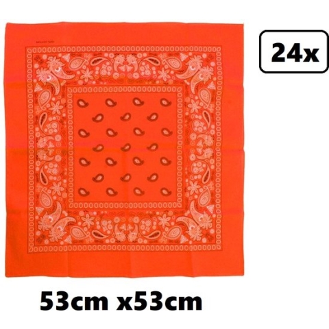24x Luxe Zakdoek fluor geel met motief 53cm x 53cm - Koffieboon thema feest boeren zakdoek festival