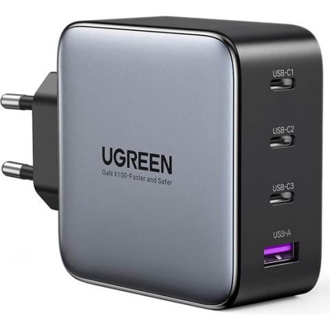 Ugreen - 4 in 1 GaN Stekker - 100W Oplader met USB C en USB A - Space Gray