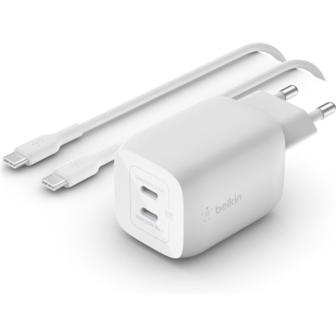 Belkin Boost-Up Charge Pro Adapter - 2x USB-C - 65W - Wit - Met USB-C naar USB-C kabel