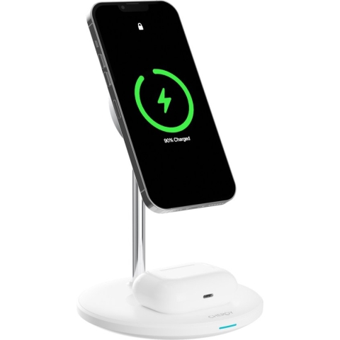 Chéroy PowerDuo - 2 in 1 Draadloze Oplader -  Wit - 15W Qi MagSafe - Oplaadstation - Voor iPhone & AirPods - iOS & Android