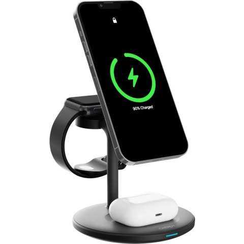 Chéroy PowerTrio - 3 in 1 Draadloze Oplader -  Zwart - 15W Qi MagSafe - Oplaadstation - Voor iPhone, Apple Watch, AirPods - iOS & Android