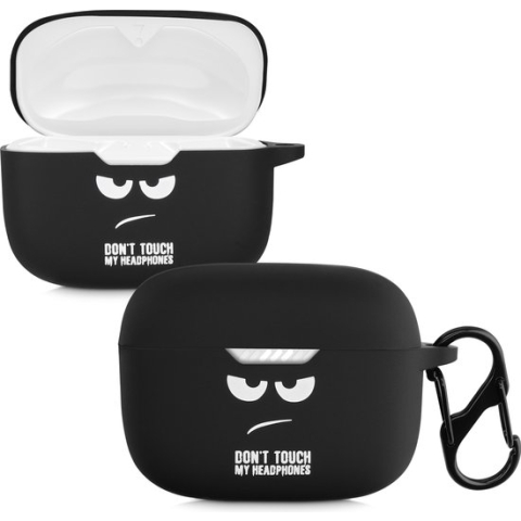 kwmobile Hoes voor JBL Tune 230 NC TWS / T230NC - Siliconen cover voor oordopjes in wit / zwart / zwart - Don't Touch My Headphones design