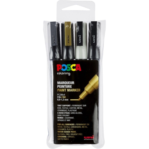 Posca stiften set 1MC wit/zwart/goud/zilver