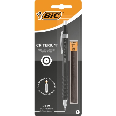 BIC Vulpotlood Criterium 2 mm HB - Zwart of Wit - Pak van 1 potlood met 6 Navullingen - Drukpotlood