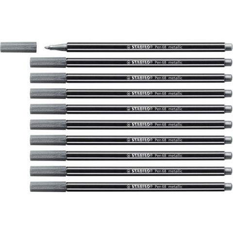 Viltstift STABILO Pen 68/805 metallic zilver - 10 stuks