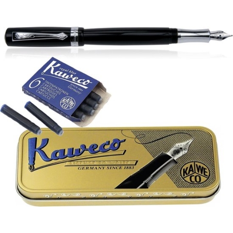 Kaweco Cadeauset 1 Vulpen Student Zwart in vintage blikje met vullingen - Medium