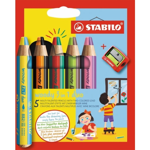Kleurpotloden STABILO Woody 882 etui 5 stuks + puntenslijper - 5 stuks