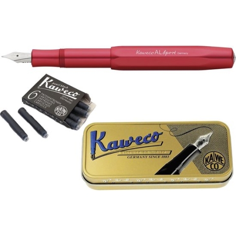 Kaweco Cadeauset Vulpen AL Sport Deep Red Vulpen in vintage blik met vullingen - Medium