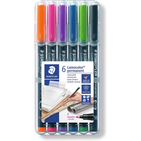STAEDTLER Lumocolor F permanent pen - Box 6 st new colours
