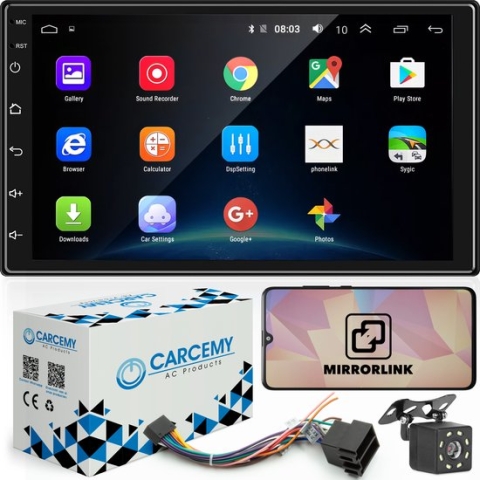 Carcemy Universele Android Autoradio met Bluetooth - Navigatie - Google Play - Inclusief Achteruitrijcamera