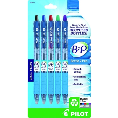 Pilot - B2P Ecoball Balpen flow pack - Medium - Zwart/Blauw/Rood/Groen - 4 stuks