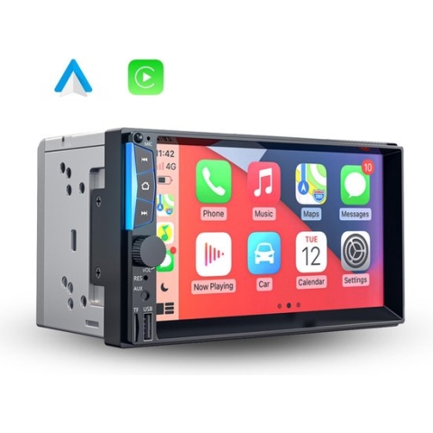 Boscer® Autoradio 2Din Universeel - Apple Carplay & Android Auto - 7 Inch HD Touchscreen - USB - AUX - Bluetooth - Externe Microfoon & Achteruitrijcamera