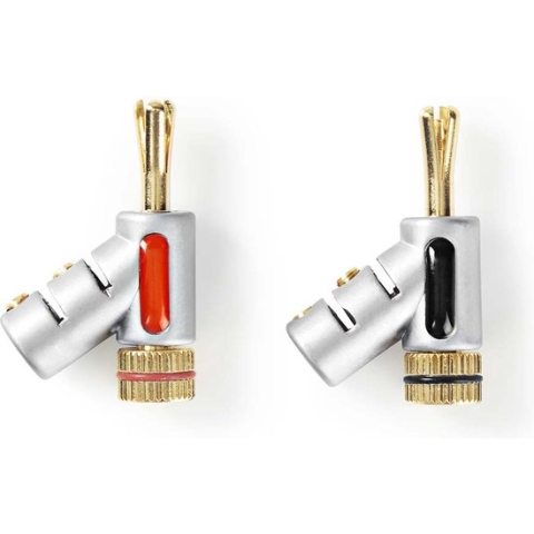 Nedis Banaanstekker - Recht - Male - Verguld - Schroef - Diameter kabelinvoer: 7.4 mm - Zink Legering - Zilver - 2 Stuks - Doos