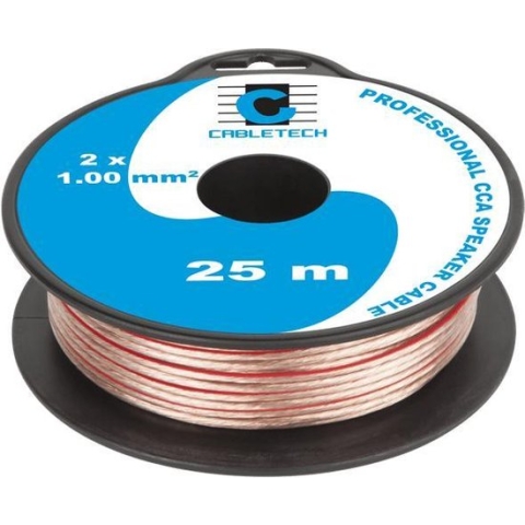 Speaker kabel luidsprekersnoer CCA Transparant 2x 1mm mini haspel 25 meter