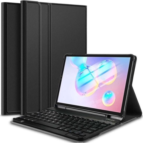 Samsung Galaxy Tab S7+ Toetsenbord Hoes hoesje - Just in Case - Effen Zwart - Kunstleer