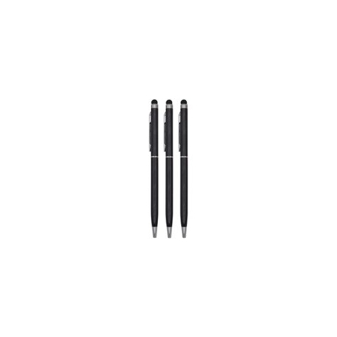 3 Stuks - Balpen en Touch Pen - 2 in 1 Stylus Pen voor smartphone en tablet - Metaal - Zwart