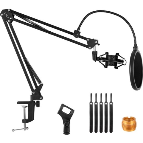 UPLY Microfoon Arm - Inclusief Popfilter en Shockmount - Zonder Microfoon - Boom Arm - Mic Stand - Statief - Opvouwbaar - 360 Graden - Zwart