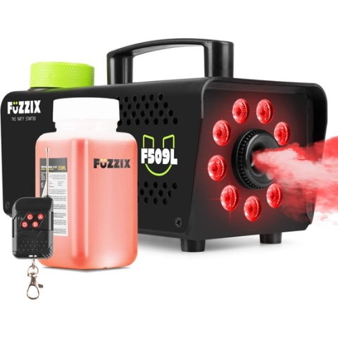 Party Rookmachine met Draadloze Afstandsbediening - Fuzzix F509L - 9 ingebouwde RBG LEDS - incl 250ml rookvloeistof - zwart