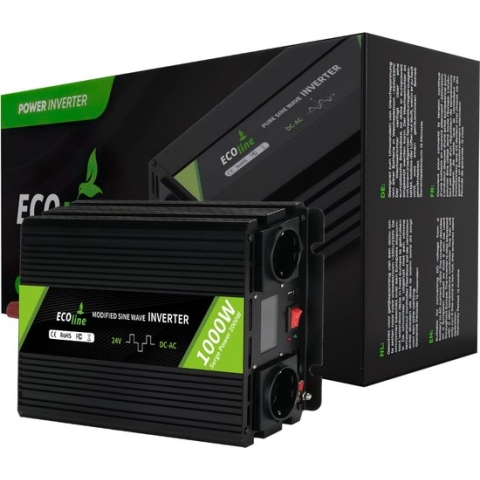 EcoLine - Omvormer 24V Naar 220V/230V - 1000w Vermogen - Gemodificeerde sinus - Auto omvormer