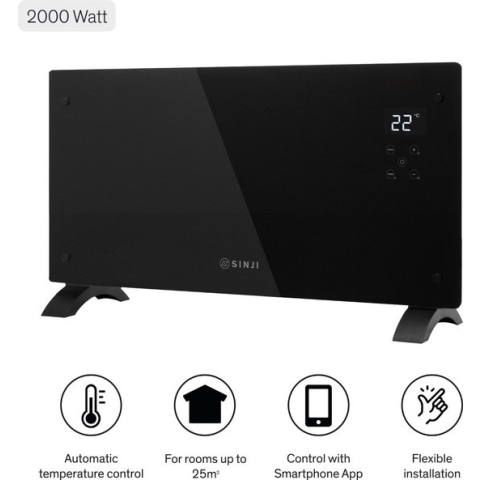 Sinji Electrische Convectorkachel - Paneelverwarming Radiator - 2000 Watt - Smart App - Ingebouwde Thermostaat - 25m² - Vrijstaand/Wandmontage - Zwart