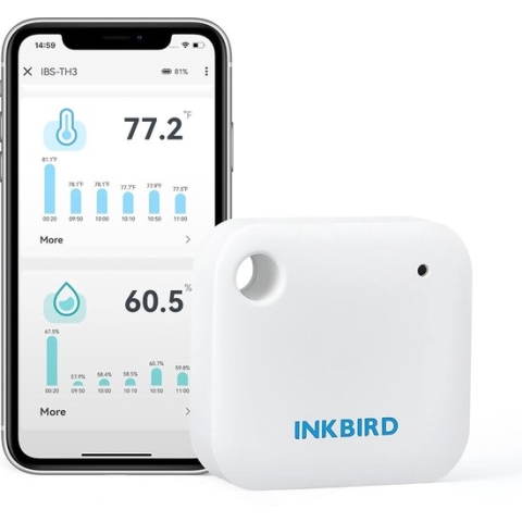INKBIRD WiFi-thermometer Hygrometer-monitor, slimme temperatuur-vochtigheidssensor IBS-TH3 met app-meldingswaarschuwing, 1 jaar gegevensopslag exporteren, externe monitor voor kaswijnkelder, babykamer