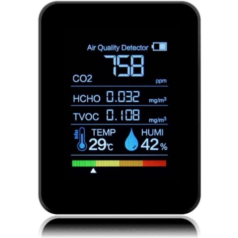 Luchtkwaliteitsmeter - Hygrometer - Luchtvochtigheidsmeter - Temperatuurmeter - TVOC - HCHO - Digitaal - Display - CO2 meter - CO2 meter binnen - 5 in 1