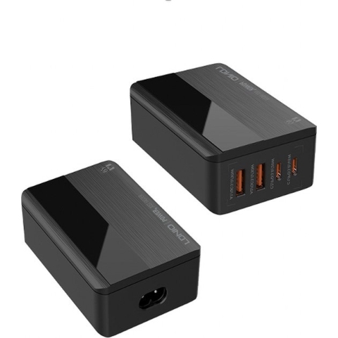LDNIO 65W PD Super Fast Charger A4808Q zwart met LED Display 4 USB oplaadstation