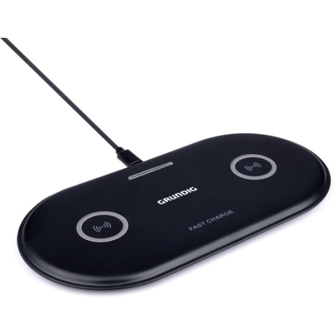 Grundig Qi Draadloze Oplader - Qi Lader voor 2 Apparaten - 2 x 10W - Incl. USB-Oplaadkabel - Geschikt voor Apple en Android Apparaten - Zwart