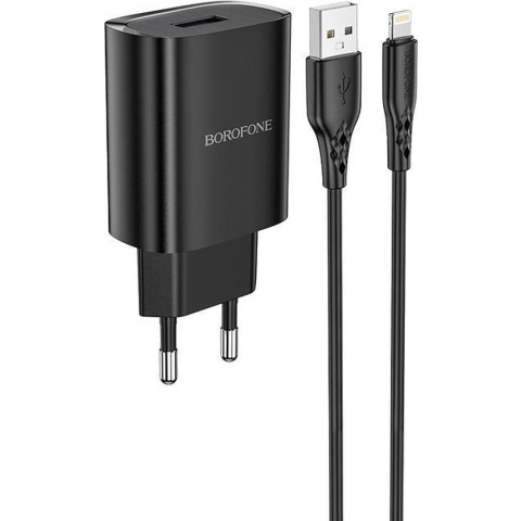 HOCO BN1 Innovative - Universele USB Oplader + Lightning Kabel - 5V/2.1A 10W - Voor iPhone en Android Smartphones - Zwart