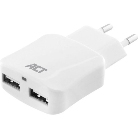 ACT USB Stekker | 2-poorts | 2,4A | 12W | Smart IC - AC2115