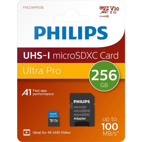 Philips micro SDXC kaart 256 GB - Class 10 UHS-I U3 - 4K V30 - incl. adapter
