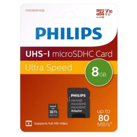 Philips FM08MP45B Micro SDHC kaart - 8GB - Class 10 - UHS-I - inclusief SD adapter