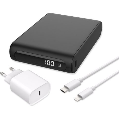 Cazy Powerbank 20000 mah bundel - USB-C PD Powerbank 20.000mAh Zwart + Power Delivery USB-C Oplader 20W + USB-C naar Lightning Kabel - MFi gecertificeerd - Geschikt voor Apple iPhone / iPad - 150cm
