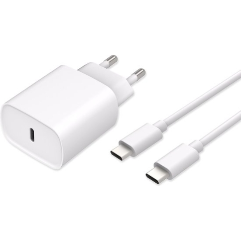 Cazy Power Delivery USB-C Oplader 20W + USB C naar USB C Kabel - Geschikt voor Samsung / Oplader Samsung / Samsung Oplader - 75cm - Wit