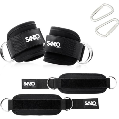 Sanbo 2x Enkelband voor Fitness - Incl. 2 Karabijnhaken - Ankle Straps - Ankle Cuff Strap - Sport Kickback - Ankle Strap - Black Friday 2023 - Sint & Kerst Cadeau