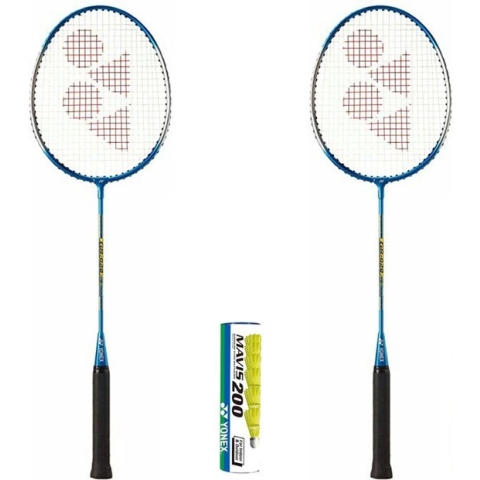 Yonex recreatieve badmintonset blauw - 2 GR-020 blauw met 6 Mavis 200 outdoor shuttles