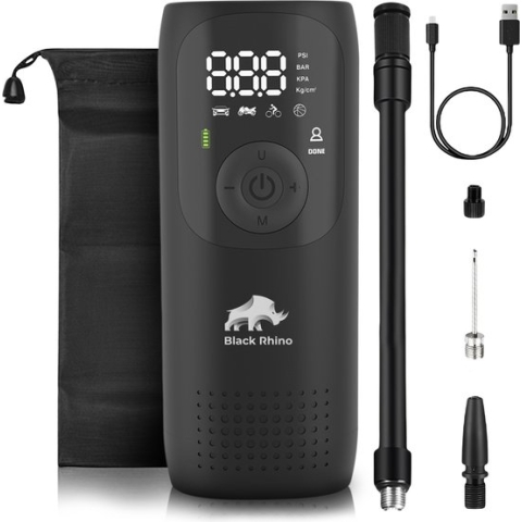 Black Rhino LP2 - Elektrische Fietspomp – Dubbele Lithium-Ion Batterij 2000 mAh - 6-In-1 Multifunctionele Draagbare Luchtcompressor