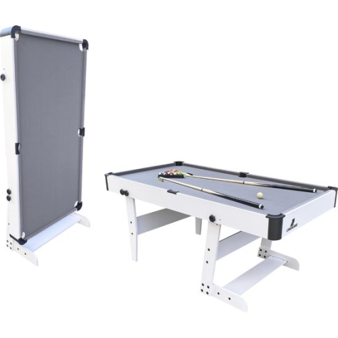 Cougar Hustle L opklapbare Pooltafel in Wit / Grijs - 5ft. Poolbiljart tafel inclusief één set poolballen, triangel, 2 keuen, biljartkrijt en borstel - 153x76x79cm