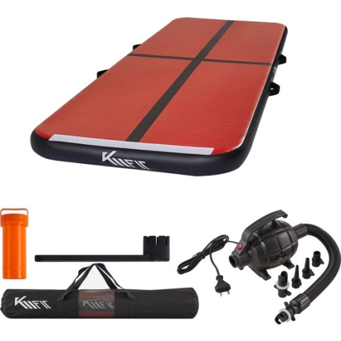 KM-Fit Airtrack - Turnmat - 4 m - Gymnastiekmat Opvouwbaar - Incl. elektrische pomp & patch kit - Rood