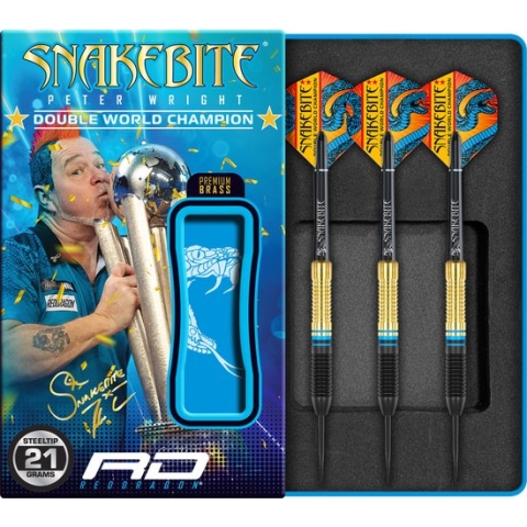 RED DRAGON - Peter Wright Snakebite Brass: Steeltip Brass Blauw Dartpijlen Professioneel - 21 gram