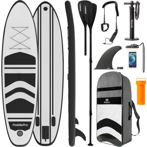 LifeGoods SUP Board - Opblaasbaar Paddle Board - Complete Set - Max. 135KG - 320x81cm - Wit/Zwart