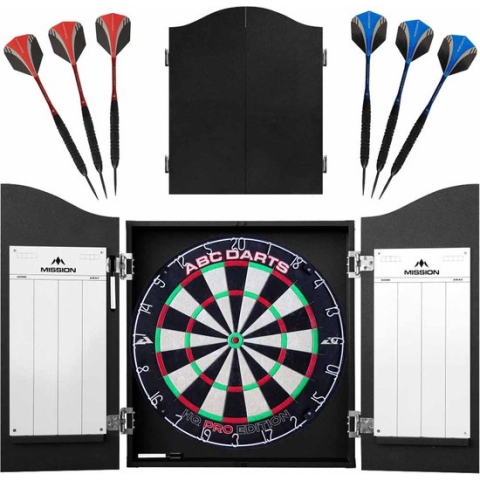 ABC Darts - Dartkabinet Met Dartbord en 2 Sets Dartpijlen - Zwart