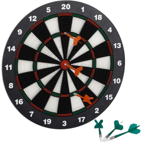 Relaxdays dartbord 42 cm - soft-darts - dartboard - wandmontage - op voet - zwart-wit