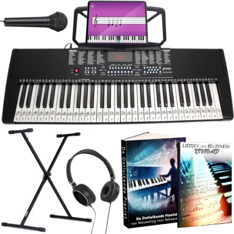 Finesse® Chicago Edition – 61 Keys Digitale Piano Startersset met Standaard, Microfoon, Koptelefoon, Stickers – Piano Keyboard – Keyboard Kind – Digitale Piano – Piano Keyboard voor Kinder en Volwassenen – Keyboard – Piano