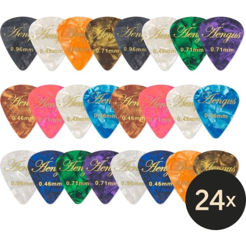 Celluloid plectrum set - 24 stuks - diktes thin 0.46, medium 0.71 en thick 0.96 mm