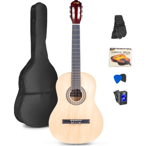 Klassieke Akoestische Gitaar met Nylon Snaren - MAX SoloArt - Beginnersset met Accessoires - Hout
