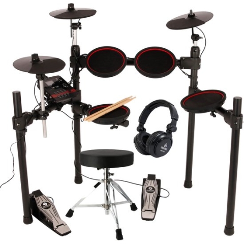 Fazley DDK-080 Elektrisch drumstel - Digitale drumstellen - Met drumkruk en hoofdtelefoon - Zwart